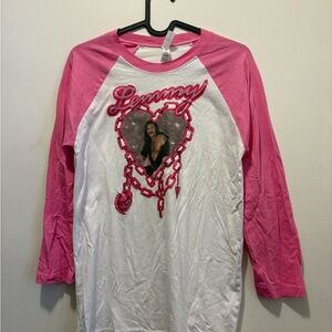 Pink and White Long Sleeve Graphic Tee